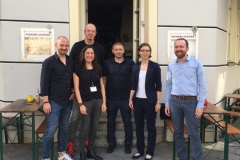 Juli 2019 - Research plus München: Organisatoren Florian Tress, Birgit Bujard, Sebastian Stahlhofen und Vortragende Christian Dössel, Bianca Oehl  und Moritz Nüchtern